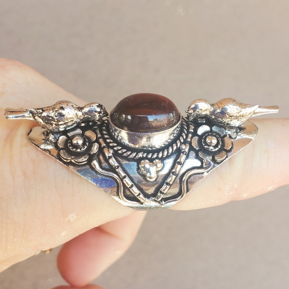 New Unique Red Tiger Eye 2 Birds 925 Silver Statement Ring. - Picture 2 of 15